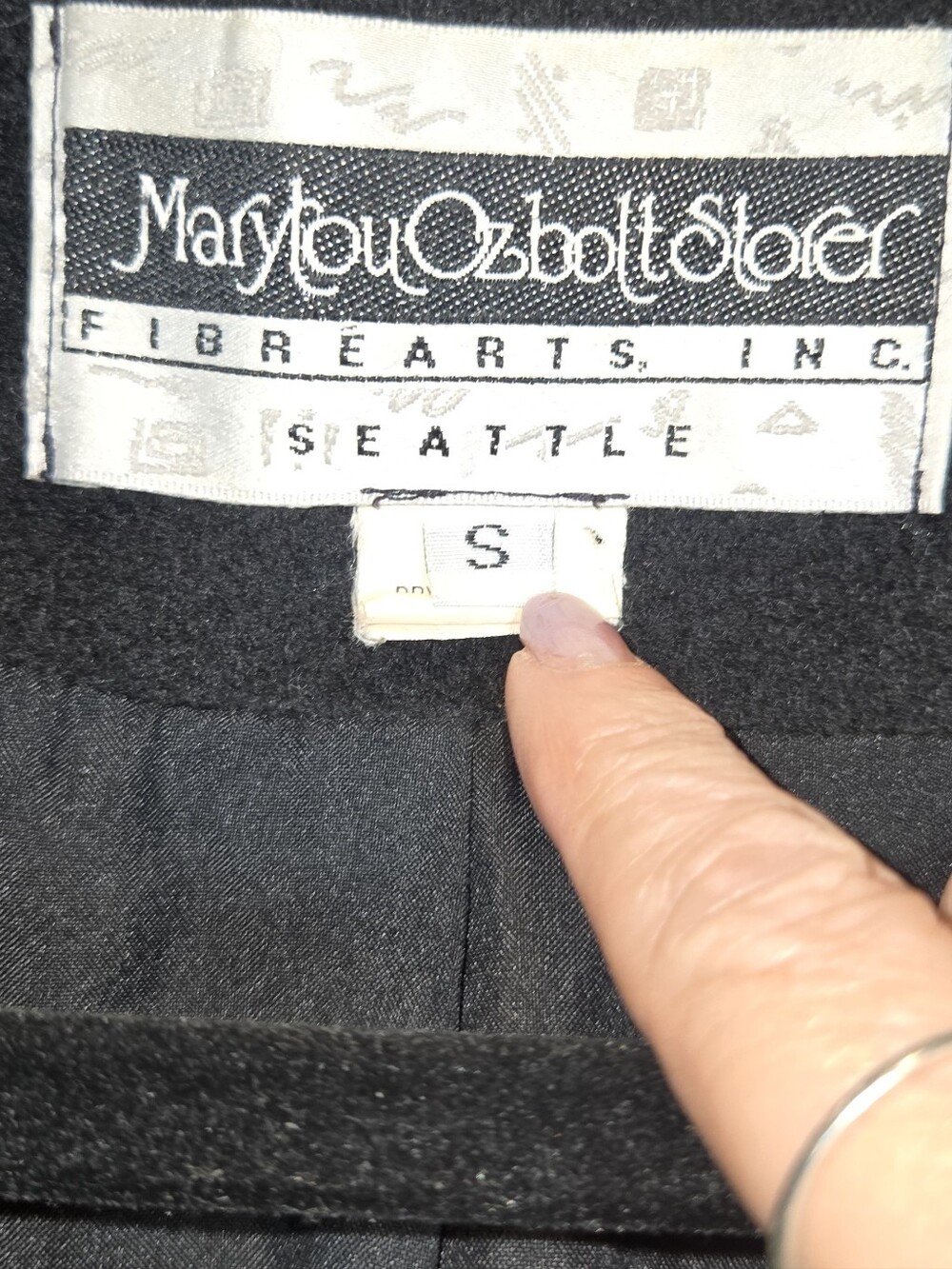 Vintage Marylou Ozbolt Storer Wearable Art Wool Jacket Black Geometric Sitching - Picture 2 of 16